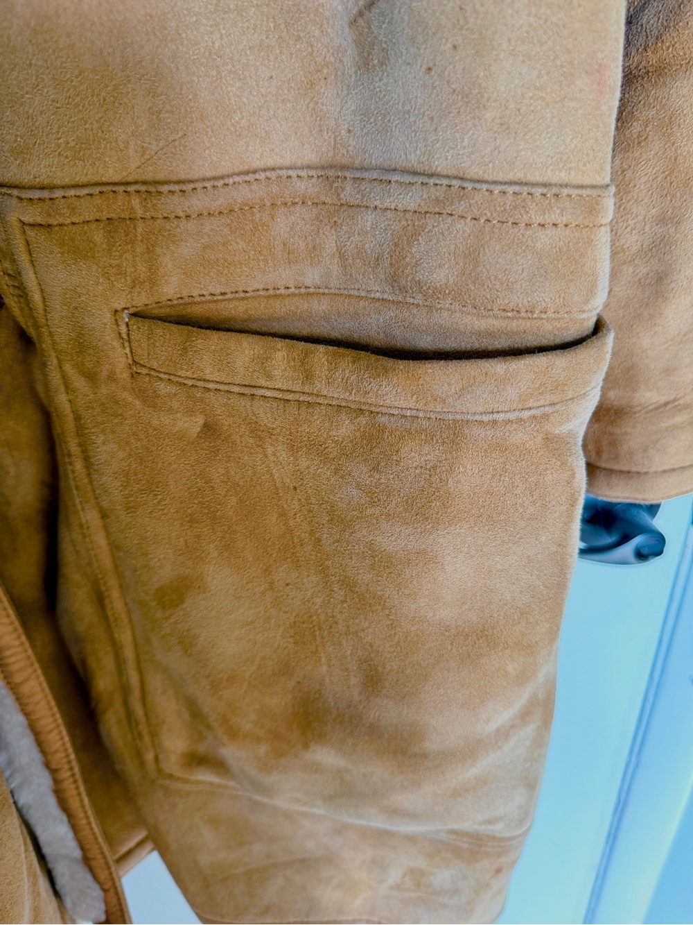 Men's Tan Shearling Hooded Coat - Picture 3 of 9